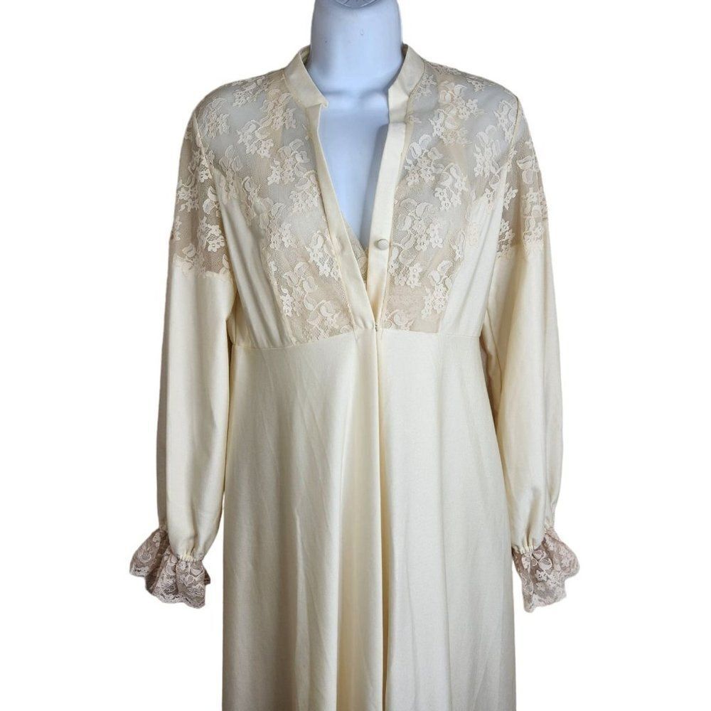 Vintage 60s Alice Malouf S Ivory Pegnoir Nightgown Gown Robe Bridal Lace - Picture 2 of 11